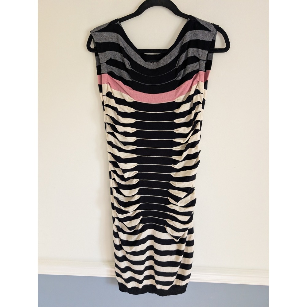 Ted Baker Kitey Striped Ruched Sleeveless Knit Bodycon Dress Size 3 Large modern
